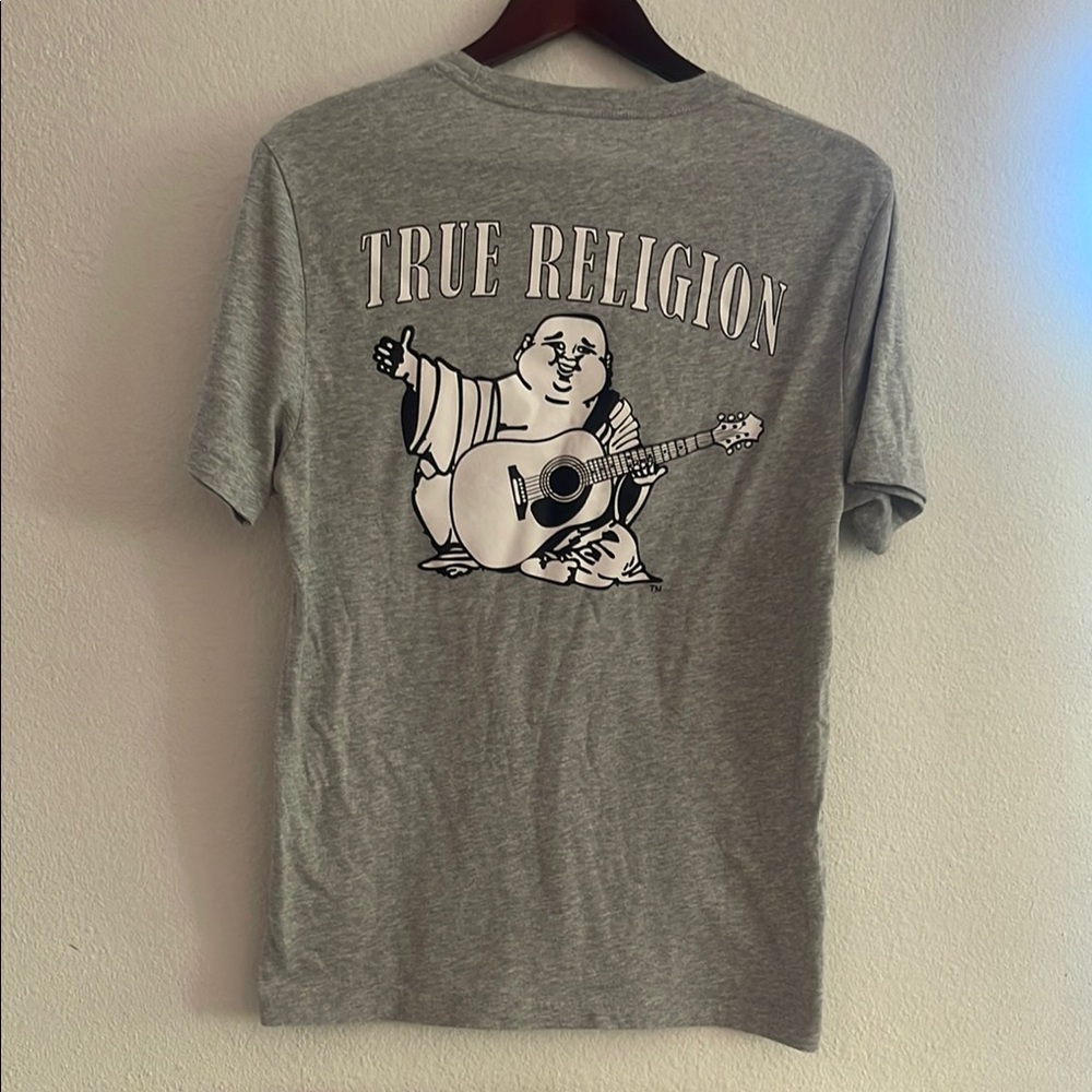 True Religion Gray Short Sleeve Tee with Graphic Design